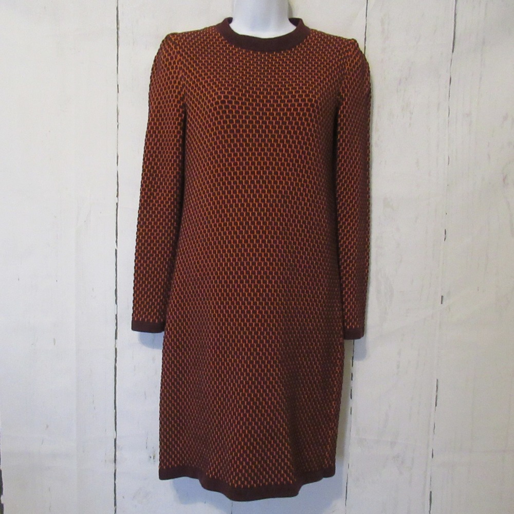 COS Dress XS Sweater 100% Cotton Honeycomb Retro Knit Dark Academia Shift